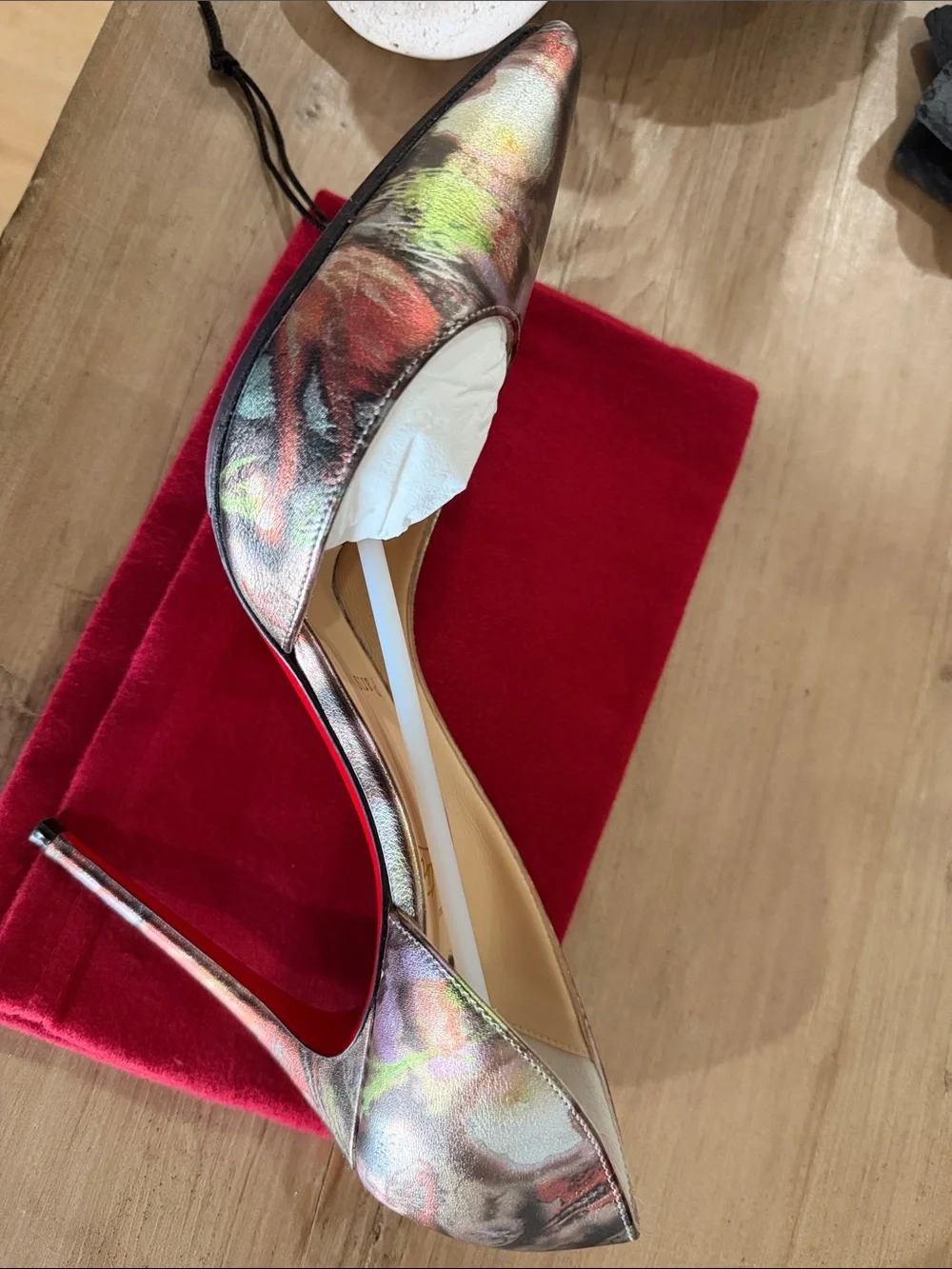 Christian Louboutin Metallic Floral Pointed-Toe Pumps - Red, Gold, Green